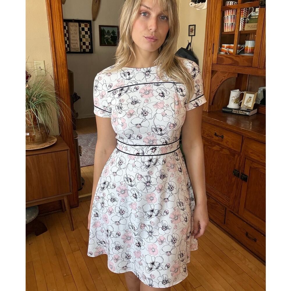 Brooks Brothers Women's Dress Poppy 10P Floral White A Line Summer